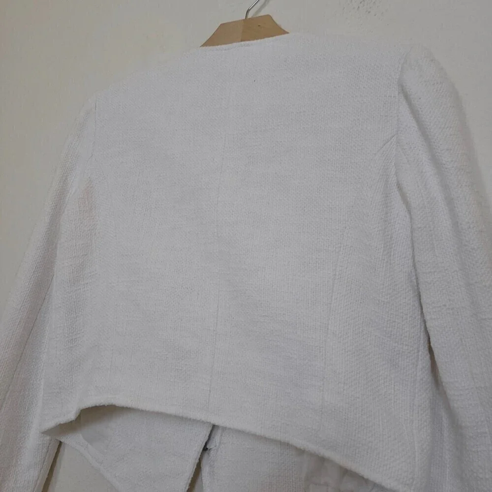 TIBI NY 100% Cotton Cropped Asymmetrical Knit Moto Jacket White 6 Quirt Luxury